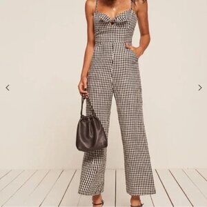 Reformation Dominica Gingham Black and White 100% Linen Jumpsuit